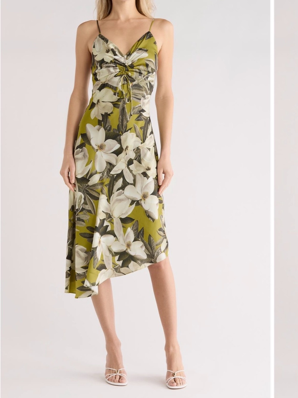 All Saints Alexia Floral Slip Midi Dress with Ruched Bodice